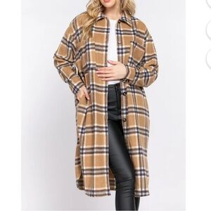 Active USA Wool Blend Plaid Jacquard Long Shirt Jacket Shacket. Size Medium. NWT